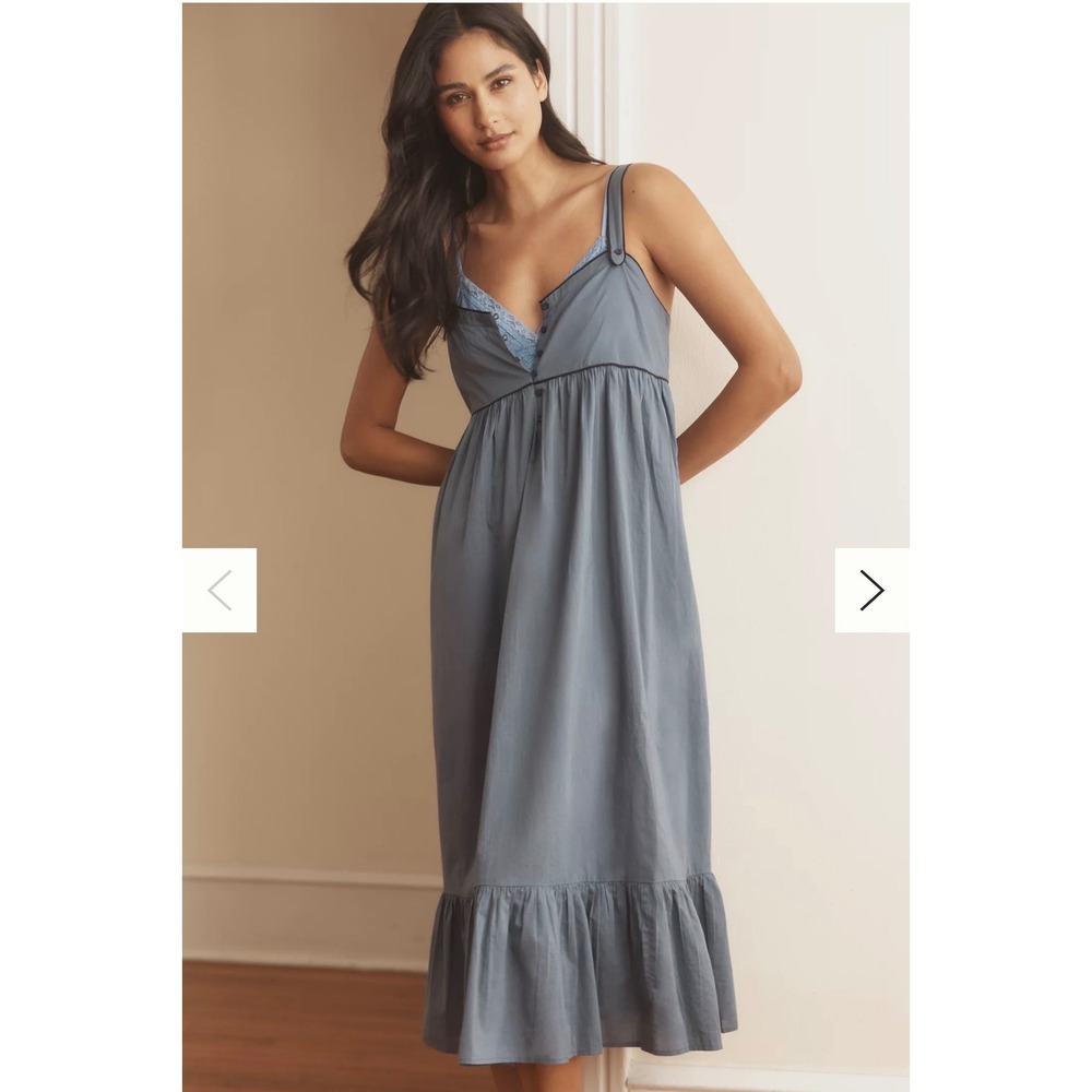 The Great Sleep Dress Womens 2 Blue Good Cotton Ruffle Empire Waist Midi Halter